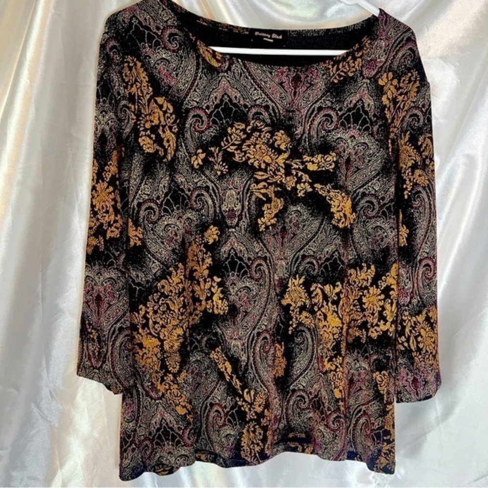 Y2K Plus Size Party Black Boho Glitter Floral Knit Top Glam 2XL